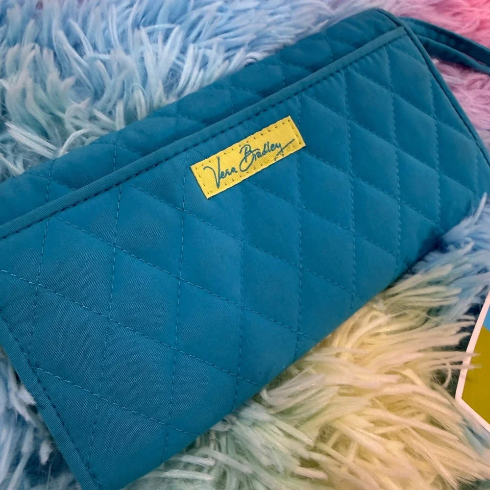 Vera Bradley Wallet and Cosmetic Pouch Set Womens OS Blue Green Like New Quilted